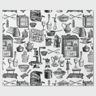 Papier Cadeau cuisine vintage antique toile blanche victorienne