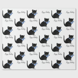 Papier Cadeau Cuisine Vintage Kitten Noir avec Cravate Pois Bow