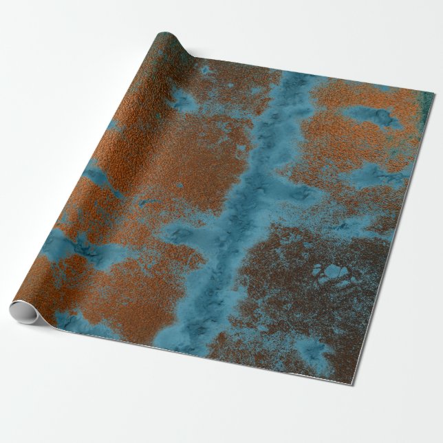 Papier Cadeau Cuivre Bleu Patina Métallique Grungy Urbain Abstra (Déroulé)