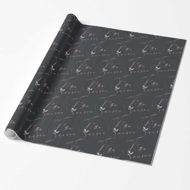 Papier Cadeau Cuivre et bleu foncé C'est la saison et Holly (Déroulé)