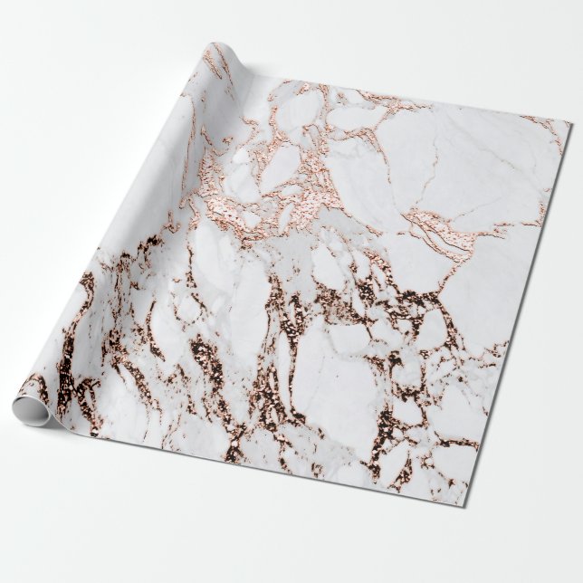 Papier Cadeau Cuivre Rose Blanc Métal Gris Carrare Marbre Pierre (Déroulé)