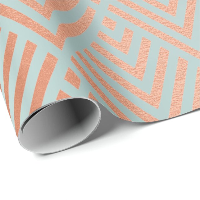 Papier Cadeau Cuivre rose Gold Blush Tiffany Aqua Art Déco (Coin rond)