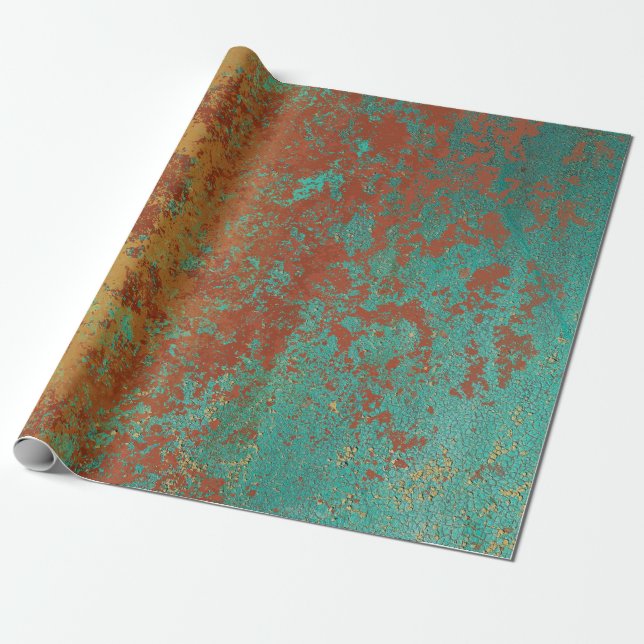 Papier Cadeau Cuivre Turquoise Bleu Orange Texture Brown (Déroulé)