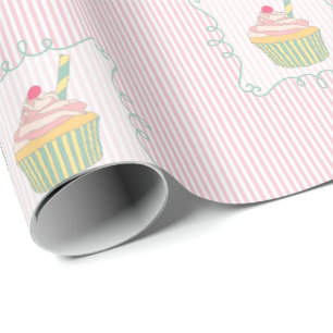 Papier Cadeau Cupcake and Pink Stripes amusant comestible