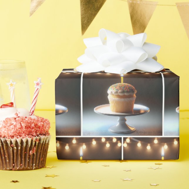 Papier Cadeau Cupcake Anniversaire Avec Éclairage À Cordes (Fête d'anniversaire)