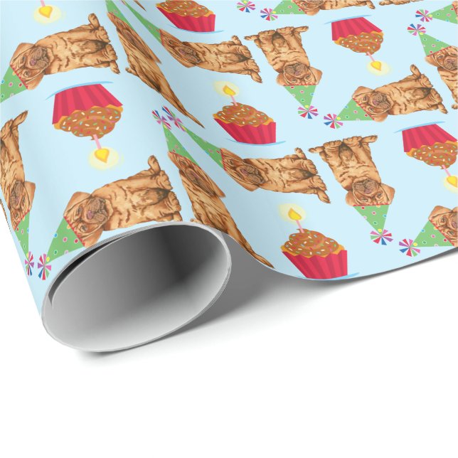 Papier Cadeau Cupcake Dogue de Bordeaux Papier d'enveloppement (Coin rond)