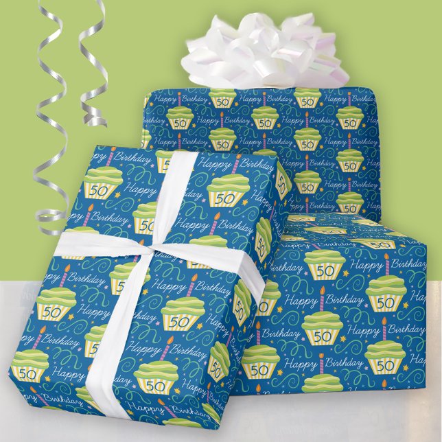 Papier Cadeau Cupcake graphique 50e anniversaire (Créateur téléchargé)