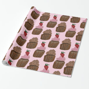 Papier Cadeau Cupcakes au chocolat sur cadeau rose
