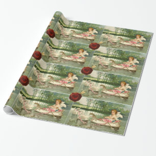 PAPIER CADEAU CUPID VALENTINE, PULSÉ PAR DES SWANS, SCEAU DE CIR