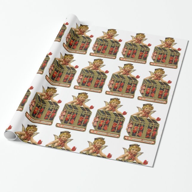 PAPIER CADEAU CUPIDE VALENTINE AVEC UN CAFÉ PLEIN DE COEURS (Déroulé)