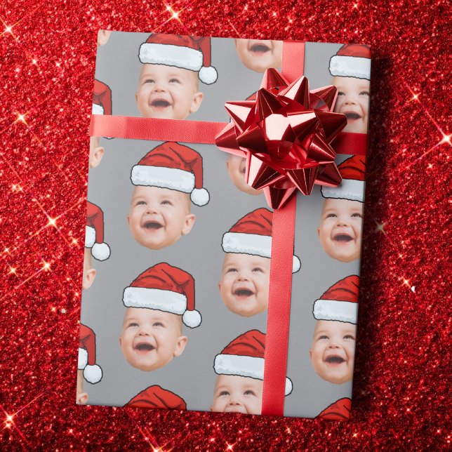 Papier Cadeau Custom Baby Face Photo Santa Hat Christmas (Créateur téléchargé)