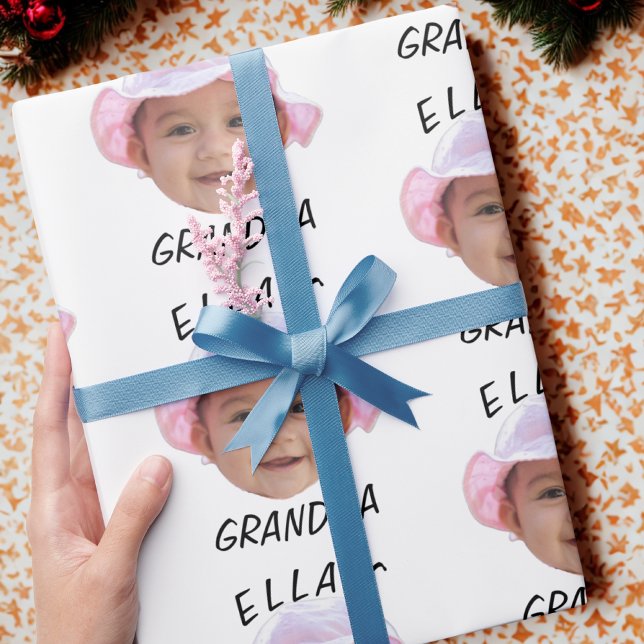 Papier Cadeau Custom Baby Face Photo Text Grandma (Créateur téléchargé)