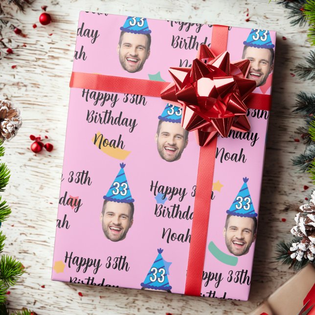 Papier Cadeau Custom Face 20th 30th 40th 50th 60th Birthday Pink (Créateur téléchargé)