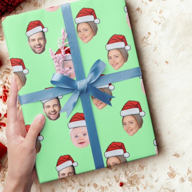 Papier Cadeau Custom Face Santa Hat Christmas Gift 3 Photos (Créateur téléchargé)