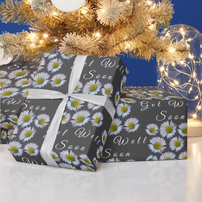 Papier Cadeau Custom Get Well Bientôt Daisy Ray Florets sur Grey (Vacances)