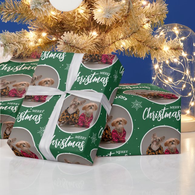 Papier Cadeau Custom Green Merry Christmas One Circle Photo (Vacances)