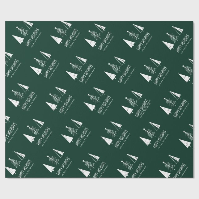 Papier Cadeau Custom Happy Holidays Green Festive Spruce (Plat)