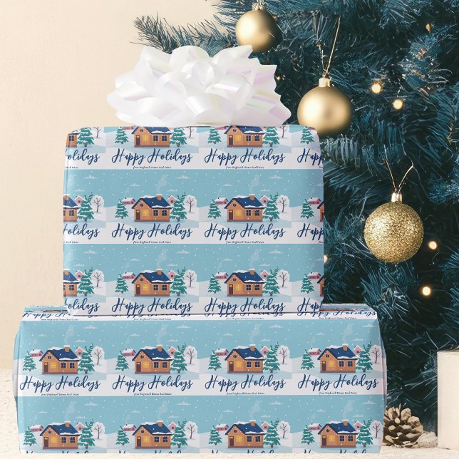 Papier Cadeau Custom Happy Holidays Vacances Immobilier Entrepri (Créateur téléchargé)