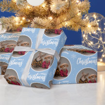 Custom Icy Blue Merry Christmas One Circle Photo