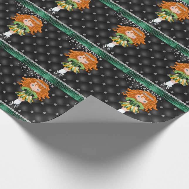 Papier Cadeau Custom Irish Dance Redhead Girl Green, Noir (Coin)