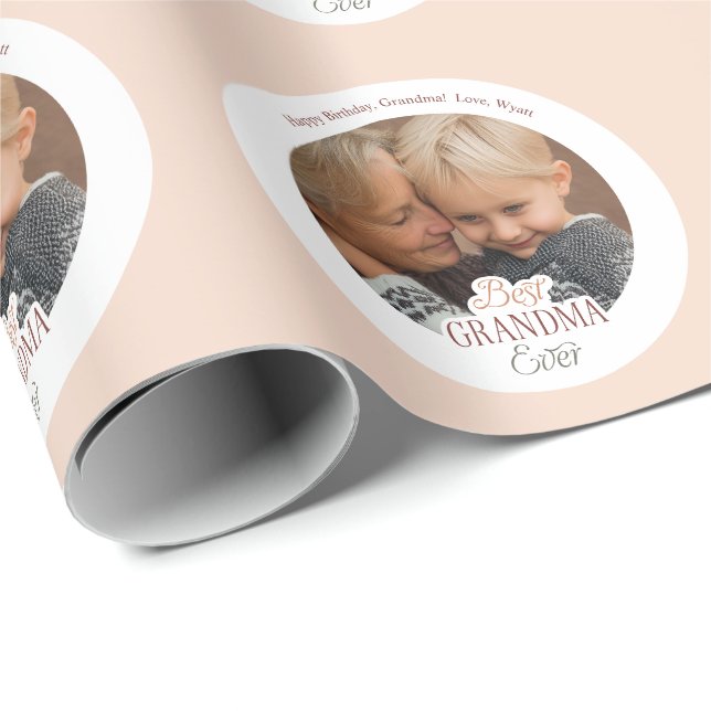 Papier Cadeau Custom Photo Best Grandma Ever (Coin rond)