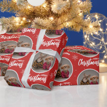 Custom Red Merry Christmas One Circle Photo