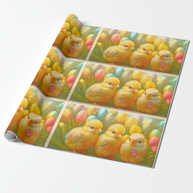 Papier Cadeau Cute 3 Pâques Collection de poulet (Déroulé)