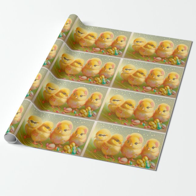 Papier Cadeau Cute 4 Pâques Collection de poulet (Déroulé)