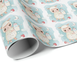 Papier Cadeau Cute Alpaca Baby Pastel Motif d'aquarelle