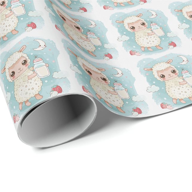Papier Cadeau Cute Alpaca Baby Pastel Motif d'aquarelle (Coin rond)