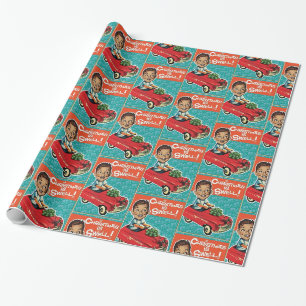 Papier Cadeau Cute Amusante Voiture De Jouet De Noël Rétro Vinta