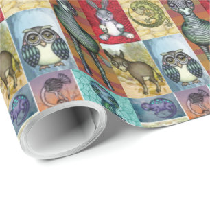 Papier Cadeau Cute Animal Collage Folk Art Design