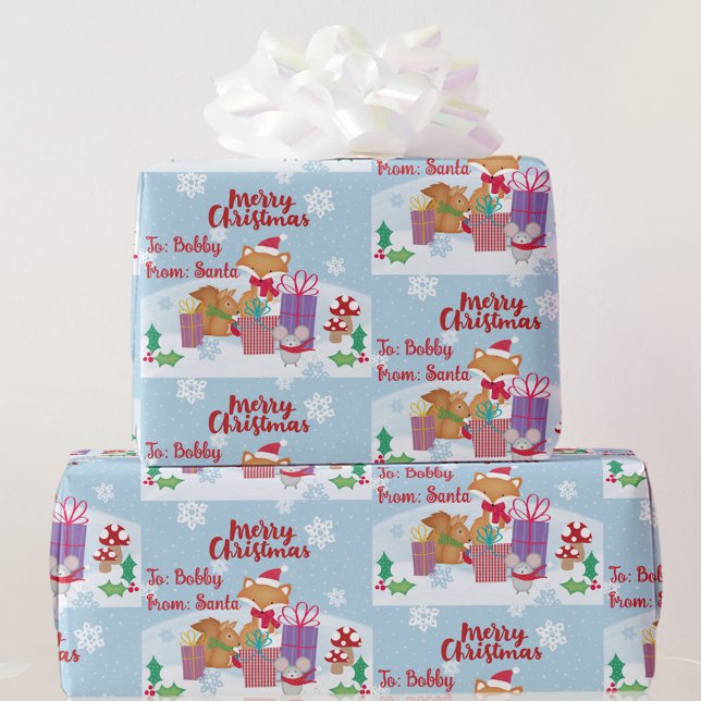 Papier Cadeau Cute Animaux De Père Noël Ajouter Nom Fox Mouse Ne (Créateur téléchargé)