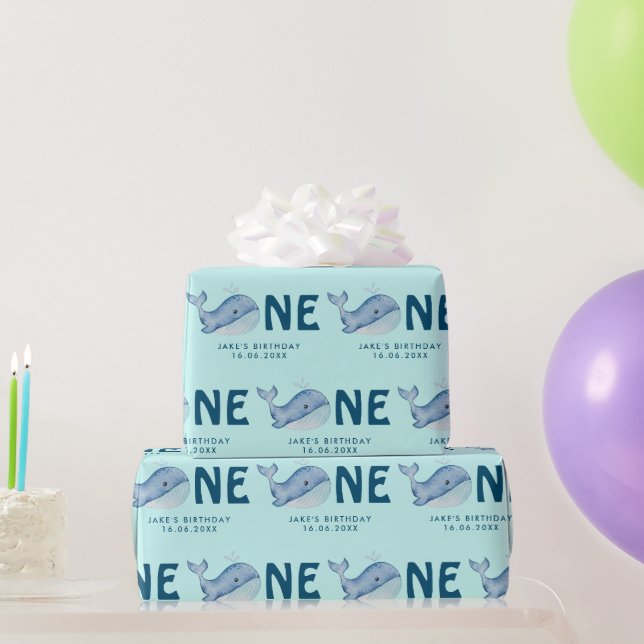 Papier Cadeau Cute Aquarelle Baleine Anniversaire Personnalisé (Cadeaux de fête)