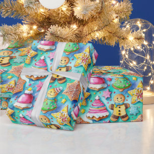 Papier Cadeau Cute aquarelle Cartographie pain d'épice Cookie