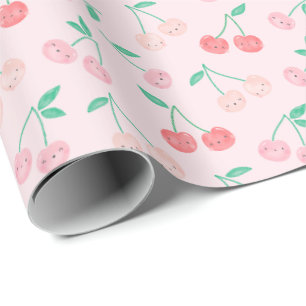 Papier Cadeau Cute Aquarelle Cerises dans les tons roses