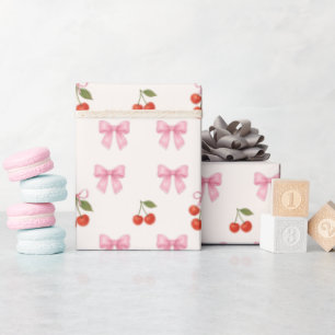 Papier Cadeau Cute Aquarelle Cerry Bow Coquette Motif
