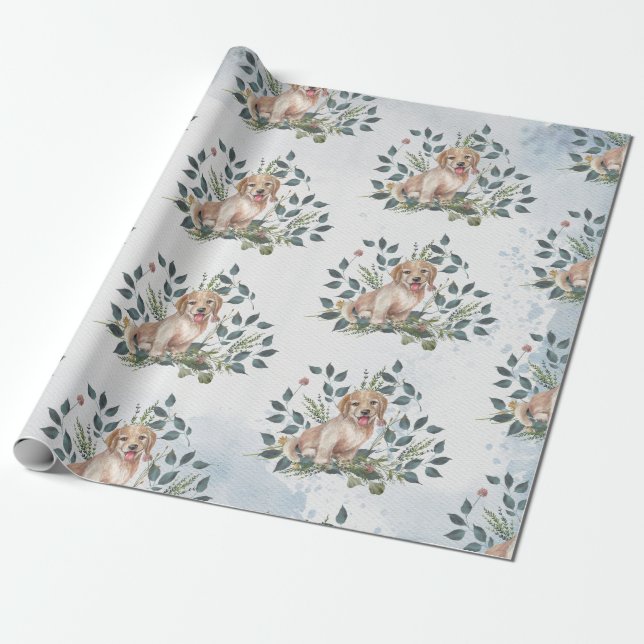 Papier Cadeau Cute Aquarelle Chiot (Déroulé)