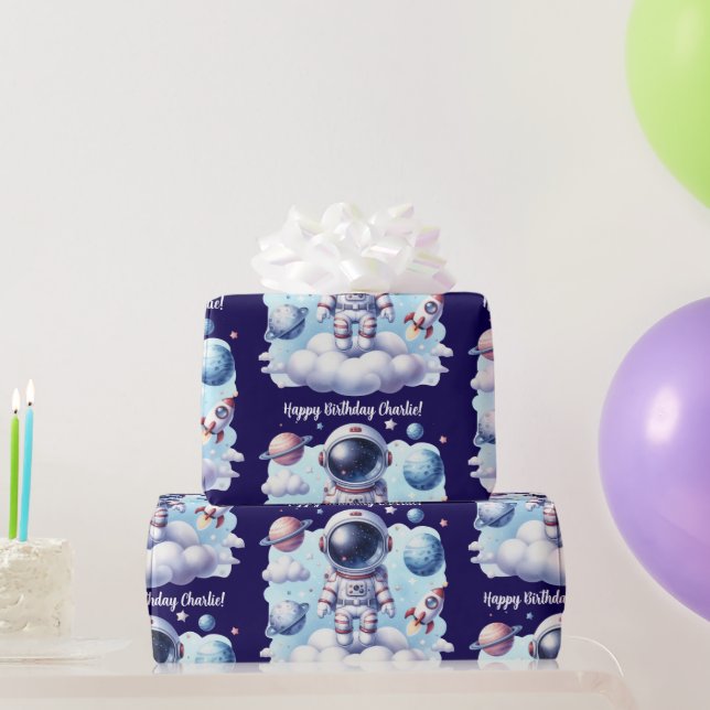Papier Cadeau cute astronaut space Birthday Wrapping Paper (Cadeaux de fête)