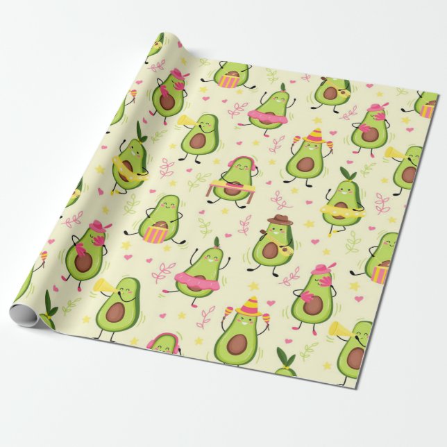 Papier Cadeau Cute Avocado Pattern  (Déroulé)