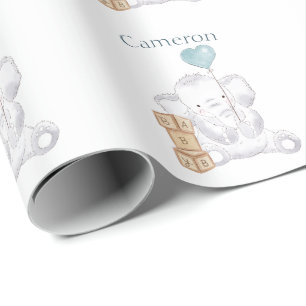 Papier Cadeau Cute Baby Boy Elephant Aquarelle Nom personnalisé
