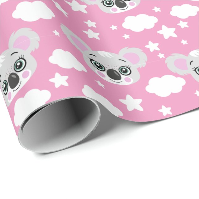 Papier Cadeau Cute baby girl face koala (Coin rond)