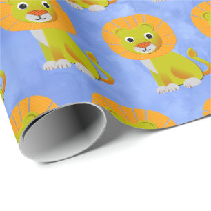 Papier Cadeau Cute Baby Lion Vintage Imprimer Motif bleu