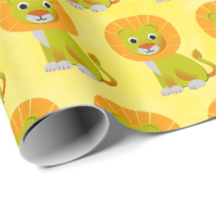 Papier Cadeau Cute Baby Lion Vintage Imprimer Motif Jaune