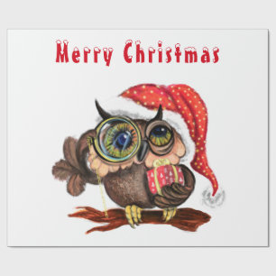 Papier Cadeau Cute Baby Owl In Christmas Hat and Venin For You