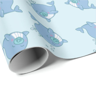 Papier Cadeau Cute baleine Baby shower Kawaii Boy Blue