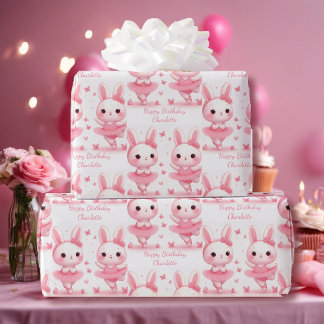 Papier Cadeau Cute Ballerina Bunnies Anniversaire Ajouter le nom