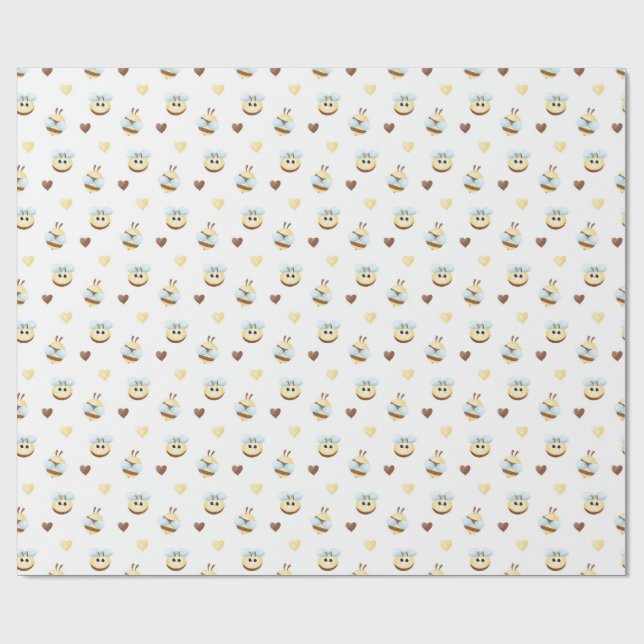 Papier Cadeau Cute Bees & Hearts Gift Wrapping Paper (Plat)