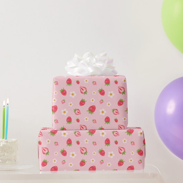 Papier Cadeau Cute Berry Sweet Motif de fraise rose (Cadeaux de fête)