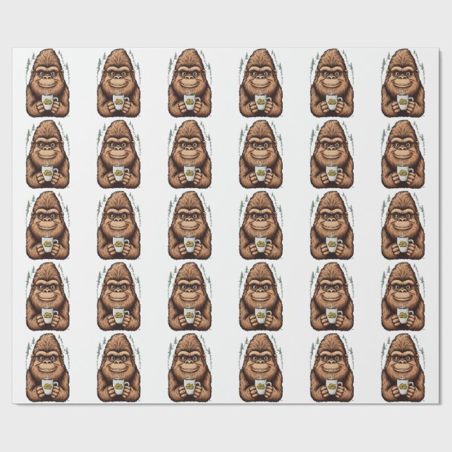 Papier Cadeau Cute Bigfoot Drinking Coffee  Funny Sasquatch  (Plat)